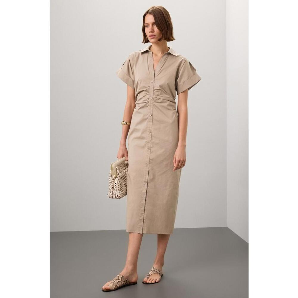 Saunders x RTR Beige Ruched Shirt Dress Size 6